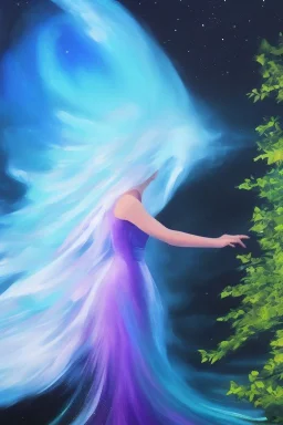 Full body portrait, painting, medium shot lady Spacecore midground volumetric flowing water