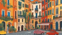 city of rome, italy, in the style of Raoul Dufy, streets view