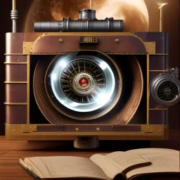 movie projector in steampunk style 18th century photo realistic