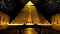 A dark golden Egyptian pyramid palace designed in Lascaux cave paintings painted by Gustav Klimt