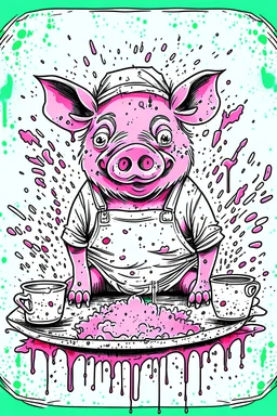 cerdo malvado cocinando propagando un virus xilografia policromia