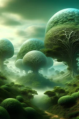another universe we are not alone in this world interesting unusual trees vegetation and other planets are visible in space from the jungle spiral structures of the XVIII century rise into the sky, rococo, cirrus clouds, surrealism, lace and fractal electric vortex, cliffs, chorus, HD, high detail, digital painting. Multiple fantasy expositions surrealism wide background relief waves foam clouds