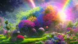 verybeautiful-magical-garden-of-the-angelic-kingdom-blue-and-pink-plants-and-trees-small-river-sunshine-flowers-haze-thumb-rainbow-ufo-bright-colors-light flowers