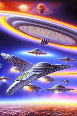 Very beautiful ufo rainbow futurist, intergalactic, mother ship, ashtar command, interdimensionnal