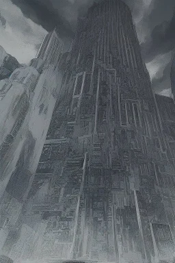 surrealis monochrome A fragmented, surreal sculpture liguid blue color of photorealistic image 3d,psychedelic art glossy emerging from devilish a crumbling empire state building. The girl face appear and intricate details, evoking a haunting expression. set against a backdrop of stormy, cloud-filled skies. bauhaus art The overall tone is dark blue and moody, suggesting themes of decay and transformation.fine lines draw