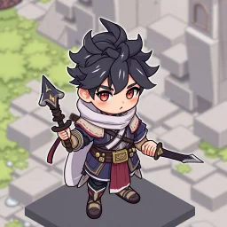 Male Fantasy RPG character, chaabi kawaii proportions, isometric game