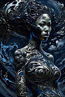 beautiful woman, Black ink flow, 8k resolution, photorealistic masterpiece by Aaron Horkey and Jeremy Mann, intricately detailed fluid gouache painting by Jean Baptiste, professional photography, natural lighting, volumetric lighting, maximalist, 8k resolution, concept art, intricately detailed, complex, elegant, expansive, fantastical, cover