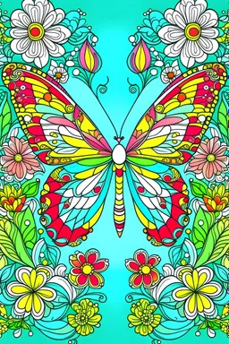 the cover for coloring book ,Easy Patterns , butterfly with flowers ,color