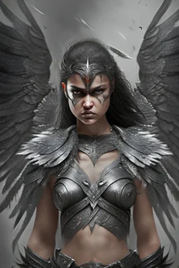 fierce female warrior angel with black wings