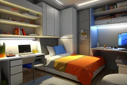 A youthful room with a PC and a bed 190 cm, 90 cm wide, and RGP side lighting.