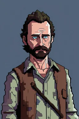 Create a 16 bit pixel art image of Rick Grimes from "The Walking Dead"