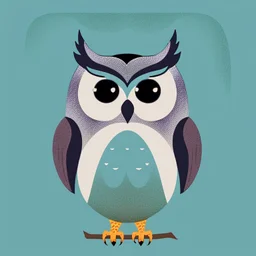 Owl + moin. Logo design minimalist. Soft colors. Simple,