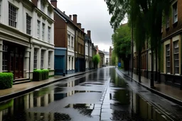 A wet street in a small English town