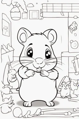 blank colouring book, white blank background, simple picture for toddlers, hamster, disney and pixar style