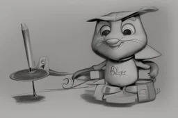 a toon character seating on film reel his hand with drawing paper and pencil and draw somthing