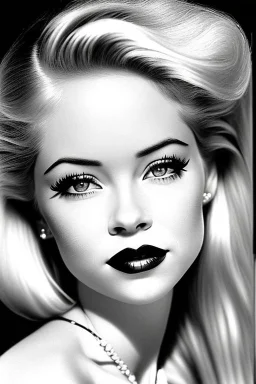 Photorealistic Elsa Jean portrait in black and white