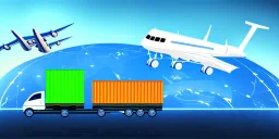 Vector Logistics and transportation, Integrated warehousing and transportation operation service. Network vectors distribution of Container Cargo, Smart logistics and future of transport on global networking.