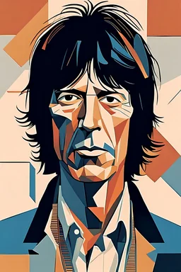 an detailed abstract flat geometric portrait illustration of Jeff Beck with highly detailed facial features in the minimalist style of Willi Baumeister, Federico Babina and Petros Afshar, sharply drawn and finely lined, in vibrant natural colors