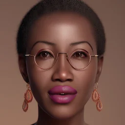 realistic photography of a 34 years old african woman Lina,Lina wear eyeglass,very big lips,laughing