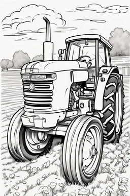 coloring page, farm tractor, cartoon style, thick lines, low detail, no shading