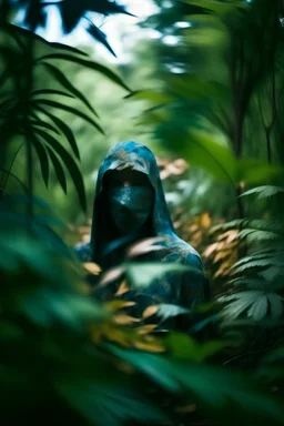 Blurry Picture of Jungle foliage that appears to be person wearing a masquerade mask; Motion-Blur Photography