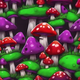 A weird mushroom house with drippy spots on a floating space island. black purple red green. Detailed gloss Painting, rich color, fantastical, intricate detail, splash screen, hyperdetailed, insane depth, concept art, 8k resolution, trending on artstation