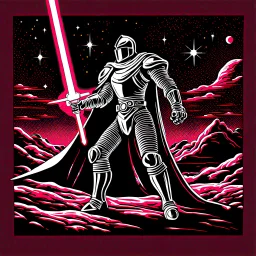 retro fantasy art of a heroic space knight with laser sword