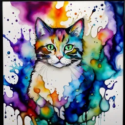 : Alcohol inks, inks on glass, splash art, watercolors. Essence of an [cats]. whimsical, unique.