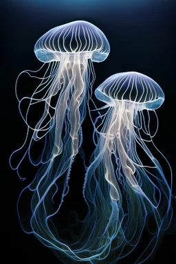 3 ethereal jellyfish with intricate tendrils