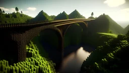 Fondo de escritorio con imágen de un paisaje después de un puente en Minecraft