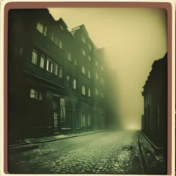 Dark street creepy fog colours strong texture artistic polaroid volumetric light teenightmare Yves Tanguy