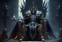 amo de la noche warhammer 40k con su armadura enorme sentado en un trono con cadenas y pieles de personas y piel blanca