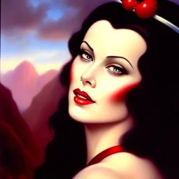 portrait of beautiful busty Snow White painting by Brom, oil on canvas, cinematic composition, extreme detail,cinematic composition,fit full head inside picture