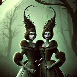 extrem tim burton style of evil stepsisters, sharp focus