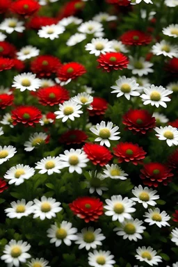 một vòng hoa cực ít hoa trắng hoa đỏ xen lẫn nhau