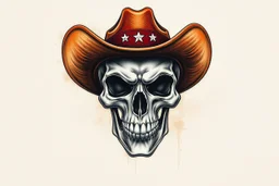 front facing skull (angry, wearing a cowboy hat, confederate), airbrush