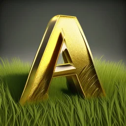 the letter A, 3d letter design, made of shiny gold metallic finish, kept on natural grass, highly realistic