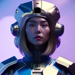 woman, asian, blue, round helmet, decorative color feathers, retro futuristic, latex coat, soft color, highly detailed, art stations, concept art, smooth, unreal engine 5, god rays, ray tracing, RTX, lumen lighting, ultra detail, volumetric lighting, 3d, finely drawn, high definition, high resolution.