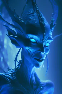 Blue witch alien, unreal lighting, volumetric lighting, high contrasts, sharp focus,