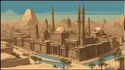 Cairo, Egypt, 1900AD, 3 View, Really, Egypt city, Vector, Flat Color, Digital Painting, Vector, Real, Illustration, Animation, Story board