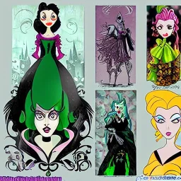 extrem tim burton style and disney style of an old and extrem malicious stepmother, sharp focus, sneaky eyes, old face