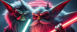 volume fog light, hyper real close up on fluffy beard faces of rock alien cricket duck priest gremlin man general with hi tech transcendent lazer plasma blaster scepter arsenal from pluto hell, guarding bridge up to space saucer neon plastic transparent