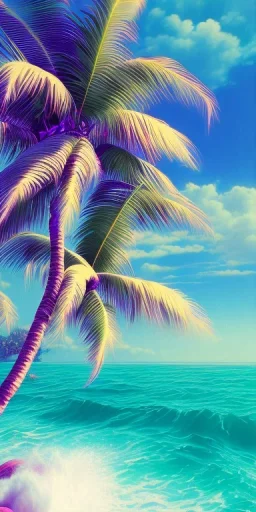 1980's aesthetic vaporwave ocean waves with palm trees