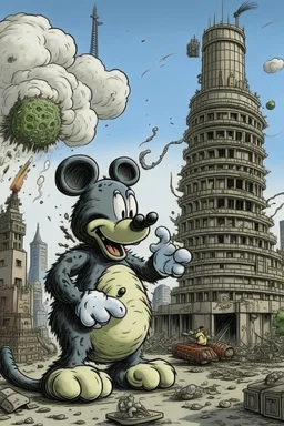 MICKEY MOUSE AS GODZILLA DESTROYING BUILDINGS IN SOUTH AFFRICA