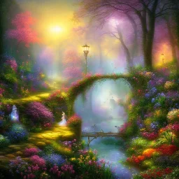 bright fairy, beautiful portrait, flowery landscape