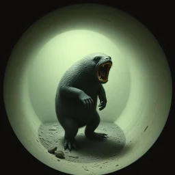 anthropomorphic wormbear metamorphizing obsolescent hiding, banal juxtapositions, purgatorial, by Pawel Kuczynski, surreal photography, minimalism, sinister, quiet horror movie aesthetic,