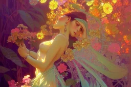 gardenia, colorful, psychedelic, intricate, elegant, highly detailed, digital painting, artstation, concept art, smooth, sharp focus, greg rutkowski art and alphonse mucha