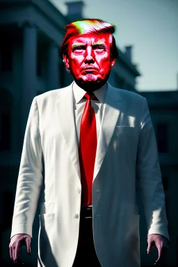 Ultra realistic image night, Donald trump zombie, suit, blood, torn arm, night, the walking dead style, dark ambient, highly detailed, White House background, concept art, unreal engine 5, ray tracing, RTX, ultra detail, volumetric lighting, high definition, high resolution.