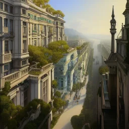 Belvedere, Cliff, hill,Beaux Arts architecture,+palladio+liveable street+detailed facades+green city,uphill road,trees on walkway,elegant avenue, biopunk+Bueno Aires,vienna,NewYork, alphonse mucha, greg rutkowski,matte painting, cryengine, hyper detailed, felix kelly, fantasy art, seb mckinnon"