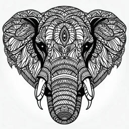 Elephant, front face view, minimal lines, cartoon, mandala, white back ground color, real style, realistic, minimalistic, minimal black line art, line art, crisp line art, unique coloring sheet, outlined, outline, crisp, crisp line edges, illustration, thin lines, crisp clear lines, line art, clean line art, unique, 8k, amazing, masterpiece, no colors, no dark color, no black color, avoid thick black, minimalistic line edges, pure white back ground, image character full fit to page,